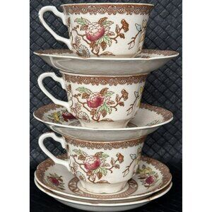 Vintage Handcrafted By Maruta Japan Indian Tree 3 Cups And 4 Saucers 1940s